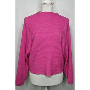 Leith Dolman Sleeve Crop Sweater Womens Bright Pink Boat Neck Buttery Soft Sz ?